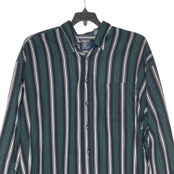VTG Salmon River Traders Stripe Long Sleeve Collared Shirt Size Green Striped - Picture 2 of 8